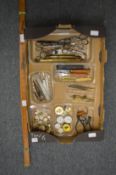 An interesting collection of watch parts, old scissors, tools, penknives etc.