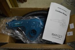 A cordless leaf blower.