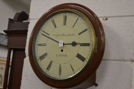 A good mahogany cased circular wall clock with fusee movement.