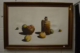 Trust, still life of a jug and fruit in a bowl, oil on canvas, signed.