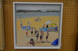 Figures on a beech, oil on board.