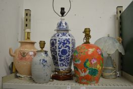 Five various table lamps.