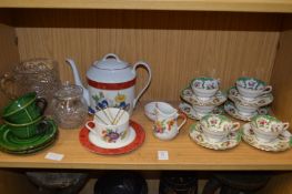 A set of six Grosvenor china coffee cups and saucers decorated with flowers and exotic birds