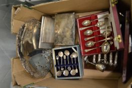 Silver items to include a pierced circular pedestal bowl, cigarette cases, cigarette box etc.
