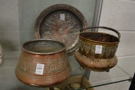 Three items of Eastern metal ware.