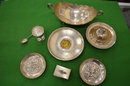 A Continental silver twin handled bowl and other items.