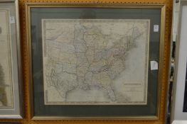 S Hall, United States part hand coloured map.