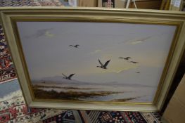 Howard Devonald, Geese in flight, oil on canvas, signed together with two other works by the same