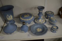A group of Wedgwood blue Jasperware.