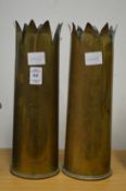 'Trench Art' a pair of brass shell cases with engraved decoration.