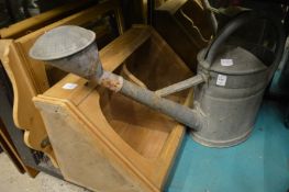 Galvanised watering can, pine hanging corner shelves and a pine framed mirror.