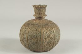 A FINE NORTH INDIAN BRASS HUQQA BASE, 16cm high.
