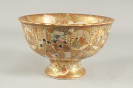 A FINE LARGE JAPANESE SATSUMA FOOTED BOWL, signed to the base, 24cm diameter, (af).