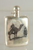 A SIGNED IRAQI NIELLO SILVER FLASK, 12cm high.