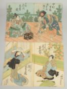 KUNISADA I UTAGAWA (1786-1865): KABUKI PLAYS; four original mid 19th century Japanese woodblock
