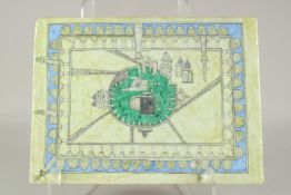 AN OTTOMAN TURKISH ISLAMIC GLAZED POTTERY KABE TILE, 33cm x 24cm.