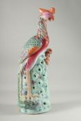 A LARGE CHINESE FAMILLE ROSE PORCELAIN PHOENIX / FENGHUANG, painted with colourful feathers and