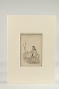A 19TH CENTURY INDIAN MINIATURE PAINTING, depicting a lady in the wilderness with deer, image 21cm x