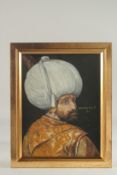 AN OIL PORTRAIT OF AN OTTOMAN SULTAN, framed, 28cm x 21.5cm,