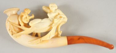 A SLIGHTLY EROTIC CARVED MEERSCHAUM PIPE by C. A. SCHWALLY, BREMEN, in a fitted leather case. A nude