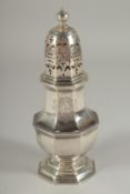 A GOOD GEORGE I SILVER OCTANGONAL SUGAR CASTER. lONDON 1714. Maker: Christopher Canner. Weight