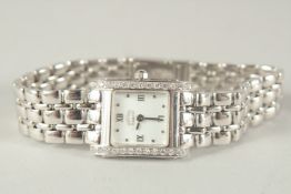 A LADIES 18CT WHITE GOLD AND DIAMOND RIALTO WRIST WATCH.