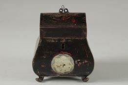 A GOOD 19TH CENTURY TOLEWARE PAGODA SHAPED TEA CADDY 5.5ins high.