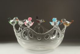 MASSIMO LUNARDON FOR. DIOR. A DELICATE CIRCULAR GLASS BOWL the sides with birds.