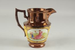 A COPPER LUSTRE JUG. 6ins high.