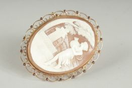 A FINE CARVED SHELL CAMEO BROOCH in a 9ct gold mount.