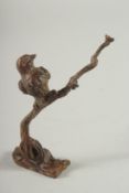 A JAPANESE BRONZE OF A BIRD on a branch. 3.25ins high.