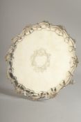 A GOOD GEORGE III SILVER SALVER with pie crust rim on three pad feet. London 1753. Maker: William