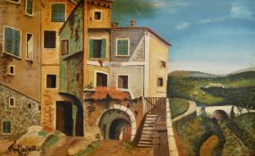 Ramalli, French School, Circa 1933, village buildings on a hillside, oil on panel, signed, 15