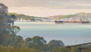 Peter J. Wallers, New Zealand, 'From Cashmere Hills Wellington', oil on canvas board, signed and
