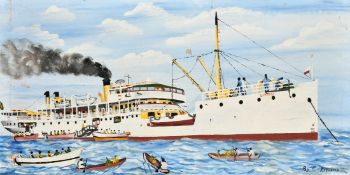 Constantin Kiswanta, Liemba a steam ship and a colonial villa, oils on canvas, both signed, 16.5
