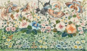 19th Century Chinese School, butterflies and flowers, watercolour on pith paper, 7.5