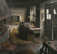 Continental School, Early 20th Century, a view of a forge, oil on canvas, indistinctly signed, 29