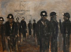 20th Century, A group of Miners at the pit, oil on board, 17.25