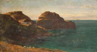 S. S. Holland, late 19th Century Cornish School, sheep grazing before a coastal inlet, oil on
