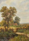 Octavius Thomas Clark (1850-1921), a pair of oil on canvas scenes of cottage in rural landscapes,