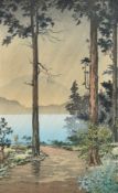 Tsuchiya Koitsu, 'Morning rain at Hakone', colour woodblock, signed and with red seal, 15