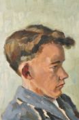 Circle of Henry Lamb, head and shoulders study of a young man, oil on panel, inscribed 'painted 5/