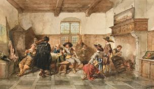 Hermanus ten Kate (1822-1981), Dutch, An interior scene with a gathering of cavaliers relaxing and
