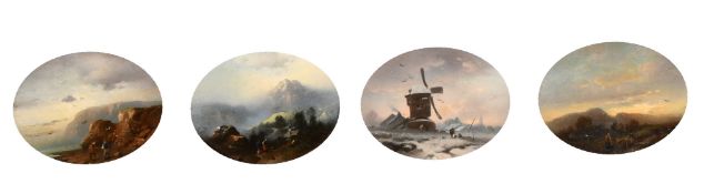 Louis Hoguet (1825-1900) German, a set of four miniature landscape paintings, each 3.25