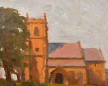 John Brown (20th Century), A view of a church, oil on board, initialled, 8