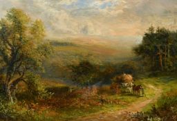 George Turner Junior (1830-1906) British, 'Scene in W. Derbyshire', figures with a horse and cart,
