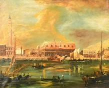 R. Hussent (20th Century), a view of the Doge's Palace, Venice, oil on canvas, signed, 19.5