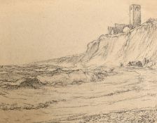 Nelson Dawson A ruin on the coast, charcoal drawing, initialled, 14