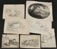 A large quantity of pencil drawings mainly 19th Century landscapes and animals, sizes from 5.5