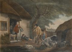 Syer after Morland, 'Alehouse Kitchen' and 'Ale house door', hand coloured mezzotints, both 16